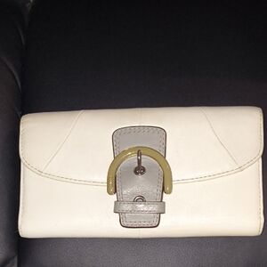 Coach White and Gray Wallet with Elegant Cream Clasp